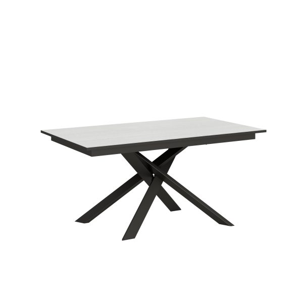 Tavolo Ganty piano Bianco Frassino bordo Antracite 90x160 + 60 telaio Antracite
