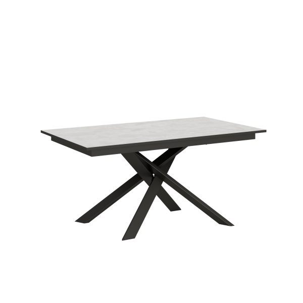 Tavolo Ganty piano Bianco Spatolato bordo Antracite 90x160 + 60 telaio Antracite