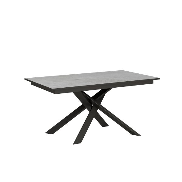 Tavolo Ganty piano Cemento bordo Antracite 90x160 + 60 telaio Antracite