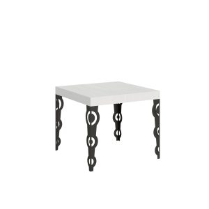 Tavolo Karamay Allungabile piano Bianco Frassino 90x90 Allungato 246 telaio Antracite
