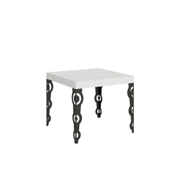 Tavolo Karamay Allungabile piano Bianco Frassino 90x90 Allungato 246 telaio Antracite