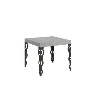 Tavolo Karamay Allungabile piano Cemento 90x90 Allungato 246 telaio Antracite