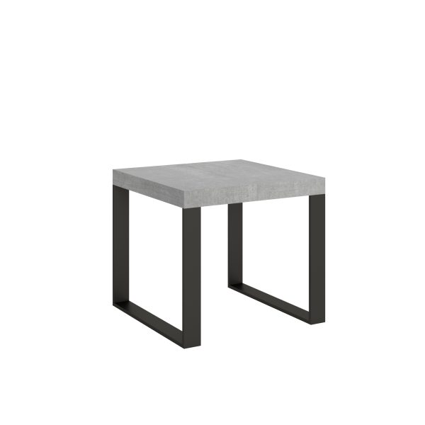 Tavolo Tecno Allungabile piano Cemento 90x90 Allungato 246 telaio Antracite