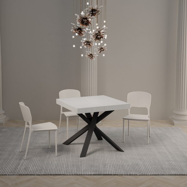 Tavolo allungabile 90x90/194 cm Clerk Premium piano Bianco Frassino - gambe Antracite - immagine 2