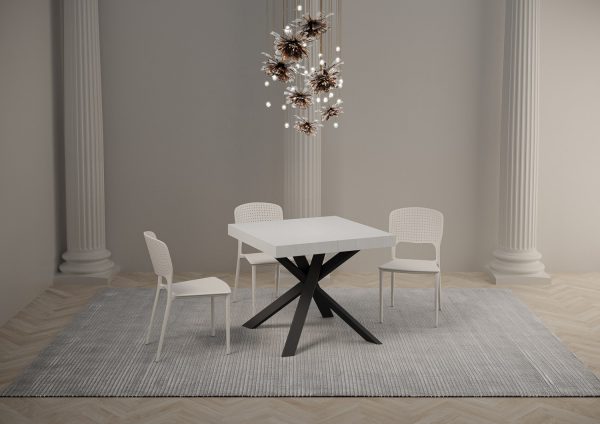 Tavolo Clerk 90x90 allungato 194 piano Bianco Frassino gambe Antracite - immagine 2