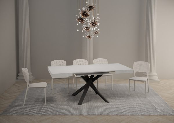 Tavolo Clerk 90x90 allungato 194 piano Bianco Frassino gambe Antracite - immagine 3