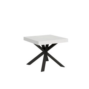 Tavolo Clerk 90x90 allungato 194 piano Bianco Frassino gambe Antracite