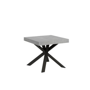 Tavolo Clerk 90x90 allungato 194 piano Cemento gambe Antracite