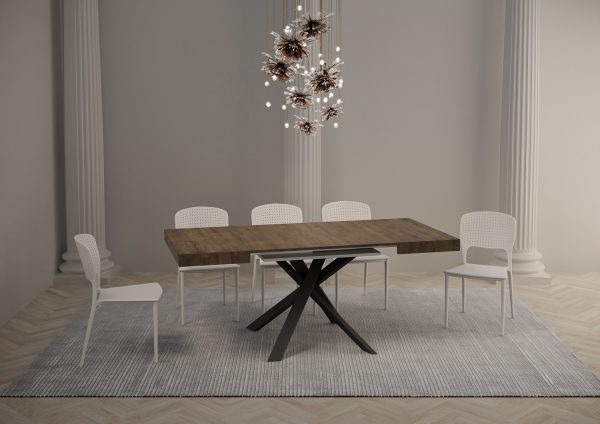 Tavolo Clerk 90x90 allungato 194 piano Noce gambe Antracite - immagine 3