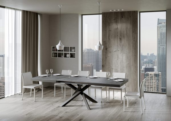 Tavolo Volantis Evolution piano Cemento 90x160 Allungato 264 telaio Antracite - immagine 5