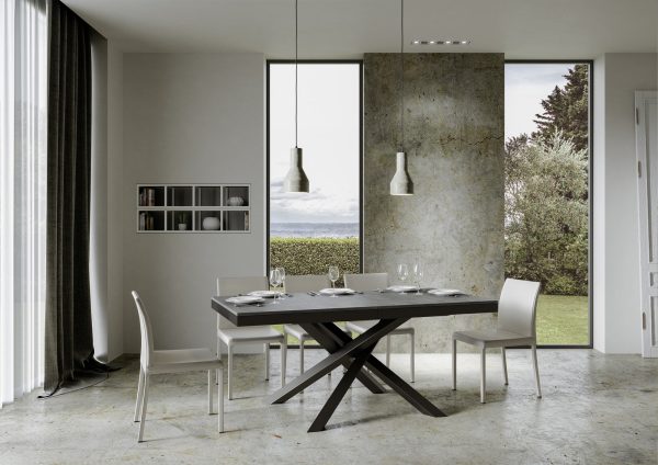 Tavolo Volantis Evolution piano Cemento 90x160 Allungato 264 telaio Antracite - immagine 2