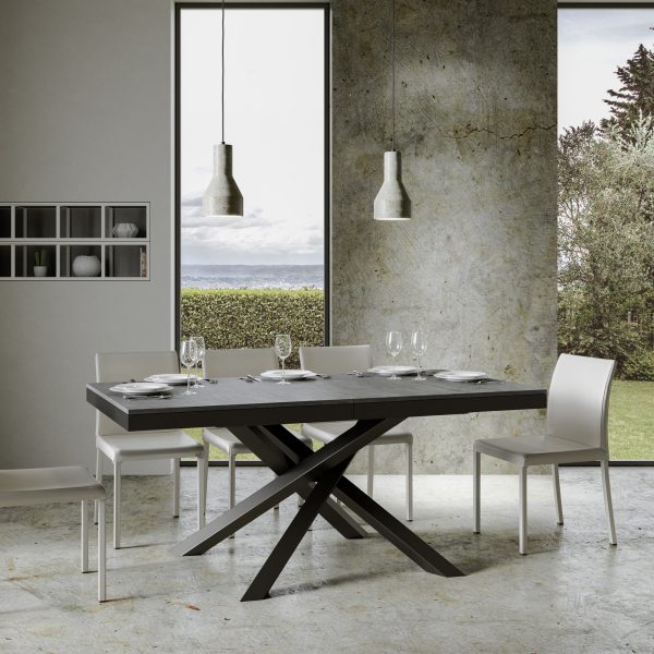 Tavolo Volantis Evolution piano Cemento 90x160 Allungato 264 telaio Antracite - immagine 3