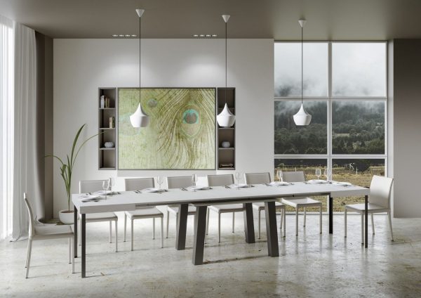 Tavolo Bridge Allungabile piano Bianco Frassino 90x180 Allungato 440 telaio Antracite - immagine 4