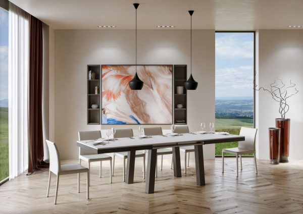 Tavolo Bridge Evolution piano Bianco Frassino 90x160 Allungato 264 telaio Antracite - immagine 5