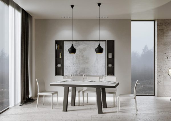 Tavolo Bridge Evolution piano Bianco Frassino 90x160 Allungato 264 telaio Antracite - immagine 3