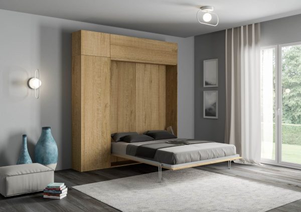 Letto matrimoniale Kentaro Quercia Natura con colonna - pensile vasistas - pensile sopra colonna - immagine 2