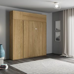 Letto matrimoniale Kentaro Quercia Natura con colonna - pensile vasistas - pensile sopra colonna