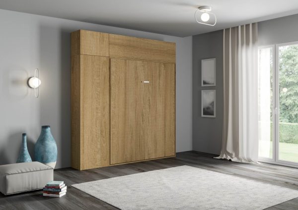 Letto matrimoniale Kentaro Quercia Natura con colonna - pensile vasistas - pensile sopra colonna