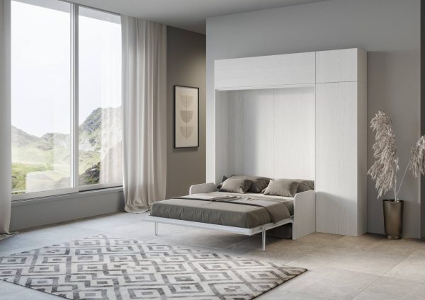 Letto matrimoniale Sofà Kentaro Bianco Frassino con colonna - pensile vasistas - pensile sopra colonna - immagine 3