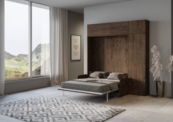 Letto matrimoniale Sofà Kentaro Noce con colonna - pensile vasistas - pensile sopra colonna - immagine 3