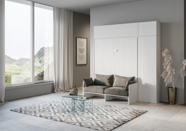 Letto matrimoniale Sofà Kentaro Bianco Frassino con colonna - pensile vasistas - pensile sopra colonna - immagine 2