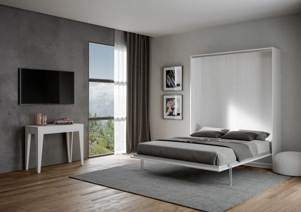 Letto matrimoniale Kentaro verticale a scomparsa Bianco Frassino - immagine 3