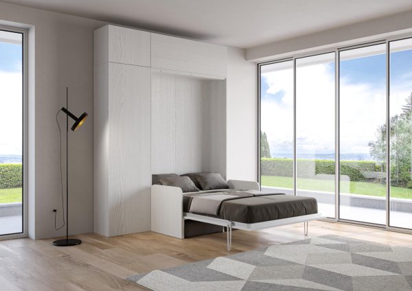Letto 140 Sofà Kentaro Bianco Frassino con colonna - pensile vasistas - pensile sopra colonna - immagine 3