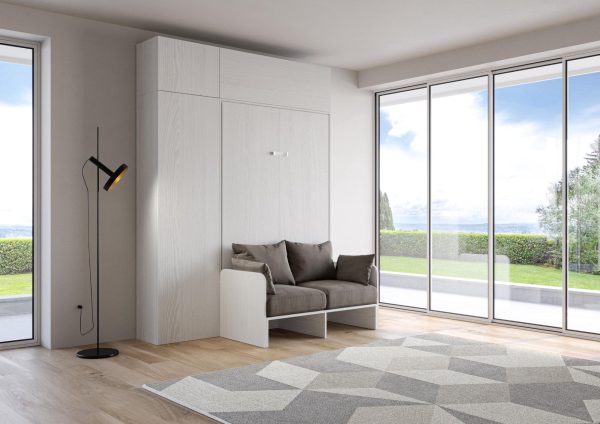Letto 140 Sofà Kentaro Bianco Frassino con colonna - pensile vasistas - pensile sopra colonna - immagine 2