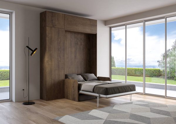 Letto 120 Sofà Kentaro Noce con colonna - pensile vasistas - pensile sopra colonna - immagine 3