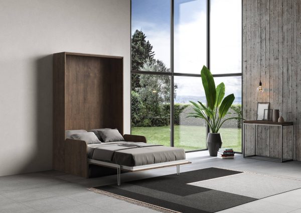 Letto 140 Sofà Kentaro verticale a scomparsa Noce - immagine 5
