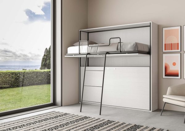 Letto Kando doppio orizzontale Bianco Frassino con materasso - immagine 5