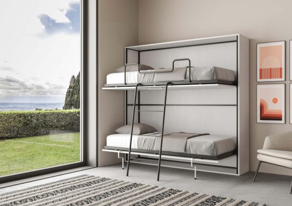 Letto Kando doppio orizzontale Bianco Frassino con materasso - immagine 6