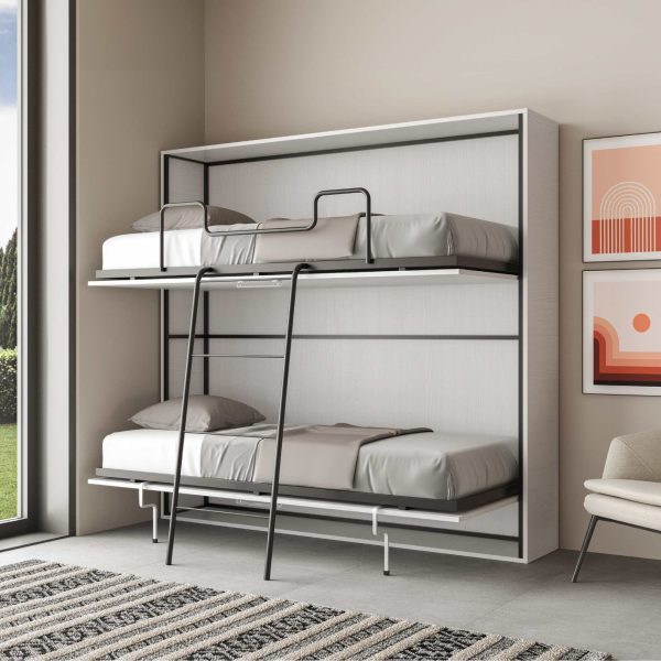 Letto Kando doppio orizzontale Bianco Frassino con materasso - immagine 2