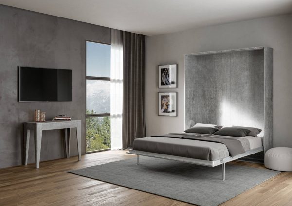 Letto matrimoniale Kentaro verticale a scomparsa Cemento - immagine 3
