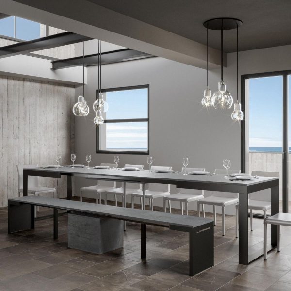 Tavolo Tecno Evolution piano Cemento 90x180 Allungato 90x440 telaio Antracite - immagine 5