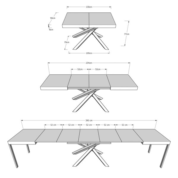 Tavolo Volantis Allungabile piano Quercia Natura 90x130 Allungato 390 telaio Antracite - immagine 8