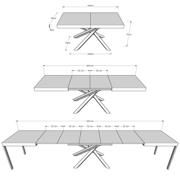 Tavolo Volantis Allungabile piano Noce 90x160 Allungato 420 telaio Antracite - immagine 8
