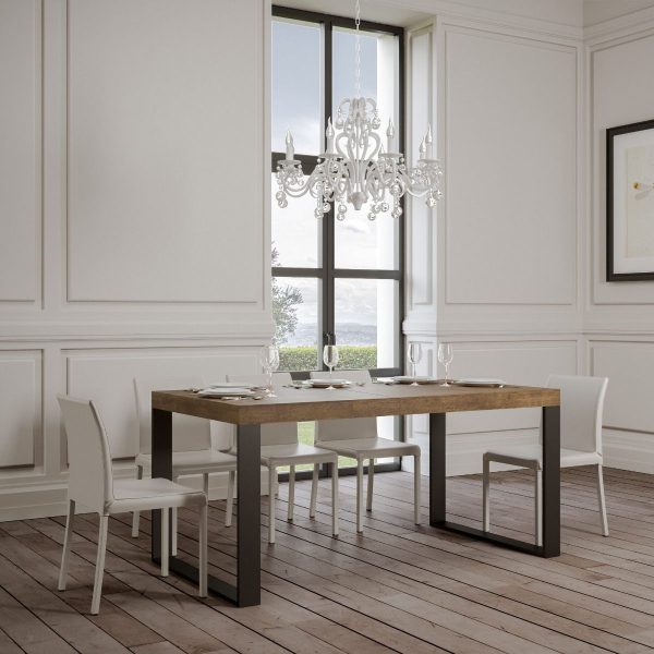 Tavolo Tecno Premium Allungabile piano Noce 90x160 Allungato 420 telaio Antracite - immagine 3