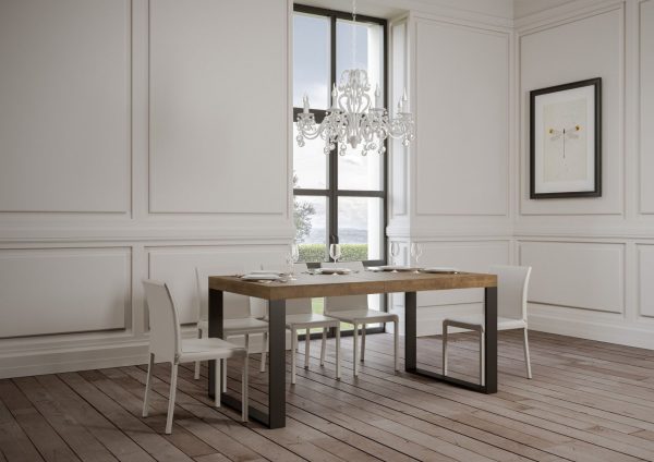 Tavolo Tecno Premium Allungabile piano Noce 90x160 Allungato 420 telaio Antracite - immagine 2
