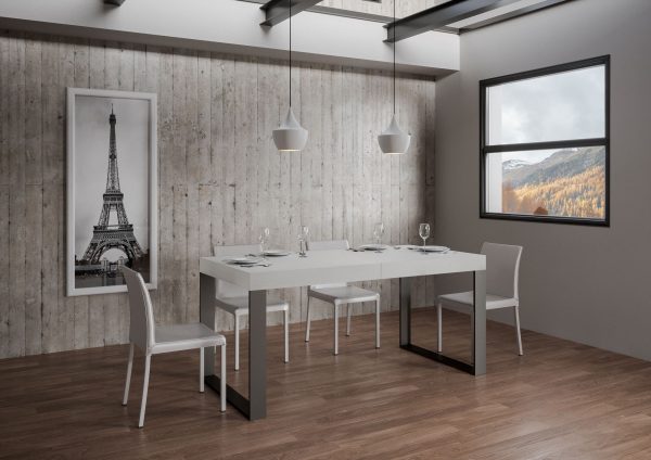 Tavolo Tecno Allungabile piano Bianco Frassino 90x180 Allungato 284 telaio Antracite - immagine 2