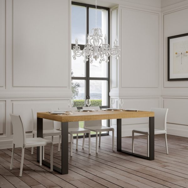 Tavolo Tecno Allungabile piano Quercia Natura 90x160 Allungato 420 telaio Antracite - immagine 2