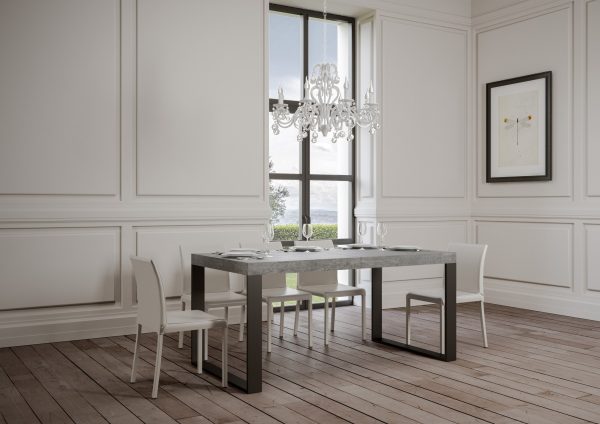 Tavolo Tecno Allungabile piano Cemento 90x160 Allungato 264 telaio Antracite - immagine 2