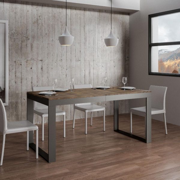 Tavolo Tecno Evolution piano Noce 90x160 Allungato 90x420 telaio Antracite - immagine 2