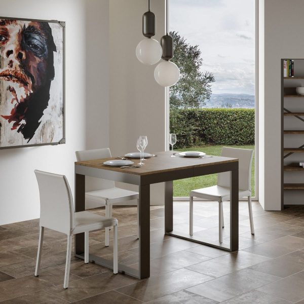 Tavolo Tecno Evolution piano Noce 90x120 Allungato 90x380 telaio Antracite - immagine 2