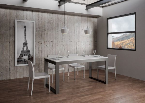Tavolo Tecno Evolution piano Bianco Frassino 90x180 Allungato 90x284 telaio Antracite - immagine 2