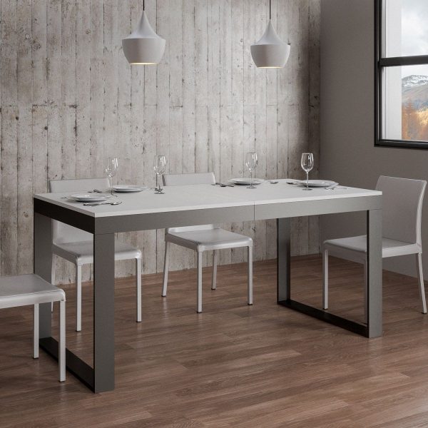 Tavolo Tecno Evolution piano Bianco Frassino 90x180 Allungato 90x284 telaio Antracite - immagine 4