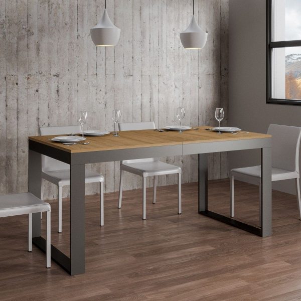 Tavolo Tecno Evolution piano Quercia Natura 90x180 Allungato 90x284 telaio Antracite - immagine 4