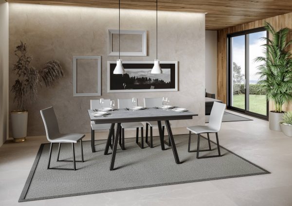 Tavolo Mirhi piano Cemento 90x160 + 60 telaio Antracite - immagine 2