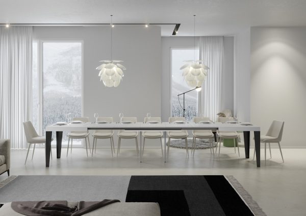 Tavolo Flame Allungabile piano Bianco Frassino 90x160 Allungato 420 telaio Antracite - immagine 4