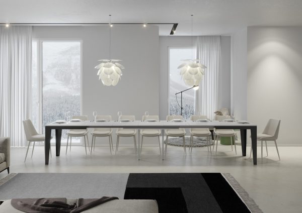 Tavolo Flame Evolution piano Bianco Frassino 90x180Allungato 440 telaio Antracite - immagine 4